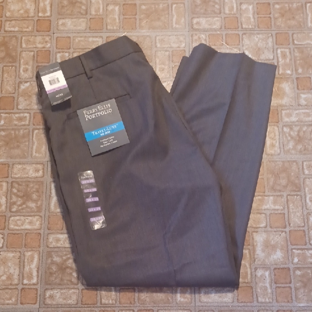 Perry Ellis Portfolio Charcoal Trousers No Iron Permanent Crease 38x29